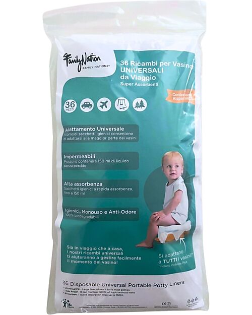Family Nation Universal Liners for Travel Potty - 36 Pieces - Super Absorbent and Odor-Free Potties