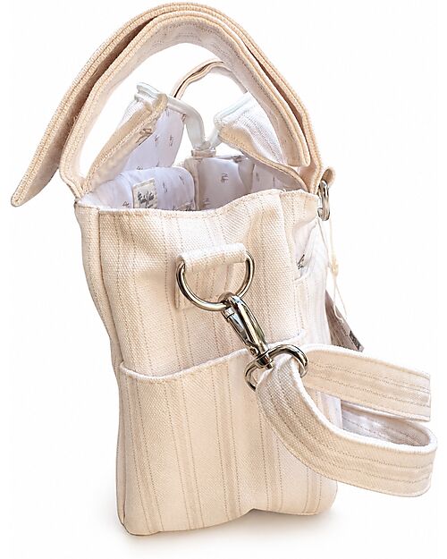 Family Nation Universal Stroller Organizer Bag - Stripes Beige - Firenze Travel Collection Organize and Bags