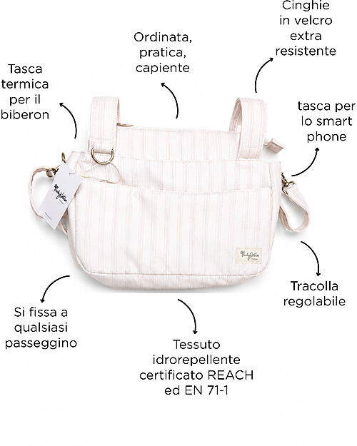 Family Nation Universal Stroller Organizer Bag - Stripes Beige - Firenze Travel Collection Organize and Bags