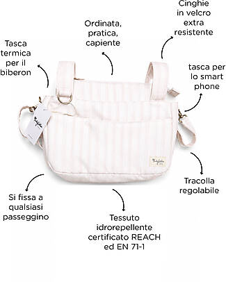 Family Nation Universal Stroller Organizer Bag - Stripes Beige - Firenze Travel Collection Organize and Bags
