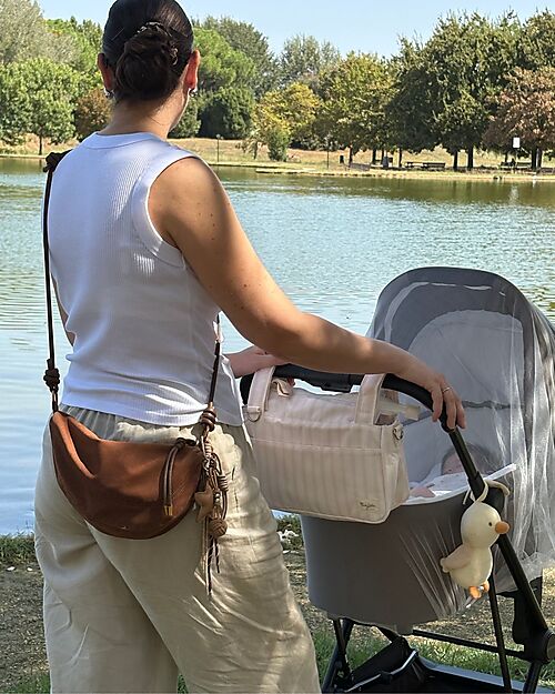 Family Nation Universal Stroller Organizer Bag - Stripes Beige - Firenze Travel Collection Organize and Bags