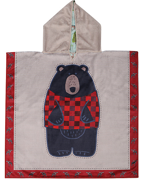 FlapJackKids 2-in-1 Kids Cover Up - Black Bear+Cottage (2-6 years) - 61 x 61 cm Towels And Flannels