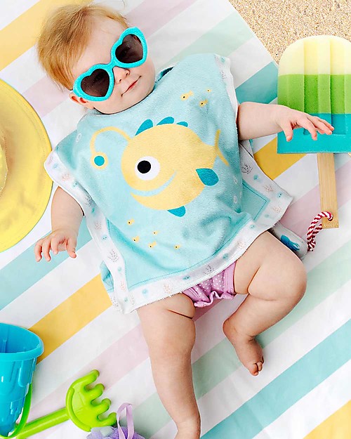 FlapJackKids 2-in-1 Kids Cover Up Fish+JellyFish - 38x38 cm (0-12 months) Towels And Flannels