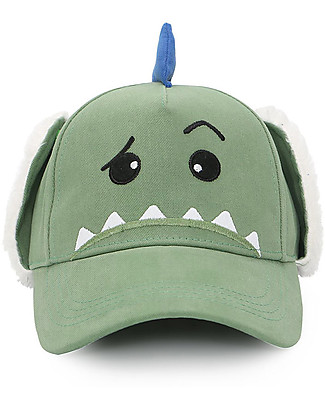 FlapJackKids 3D Cap with Sherpa-Lined Ear Flaps - Dino Winter Hats