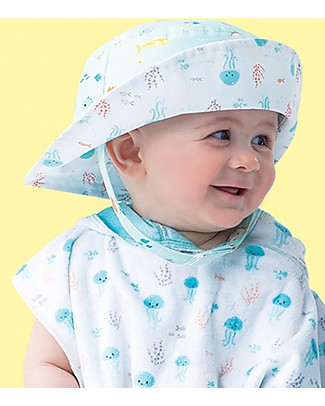 FlapJackKids Baby Reversible Summer Hat Anti-UV UPF 50+ Fish+JellyFish Sunhats