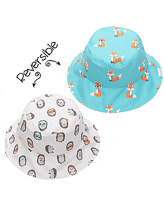 FlapJackKids Baby Reversible Summer Hat Anti-UV UPF 50+ Pattern Fox+Hedgehog Sunhats