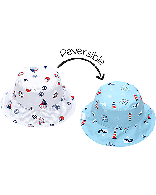 FlapJackKids Baby Reversible Summer Hat Anti-UV UPF 50+ Pattern Nautical Sunhats