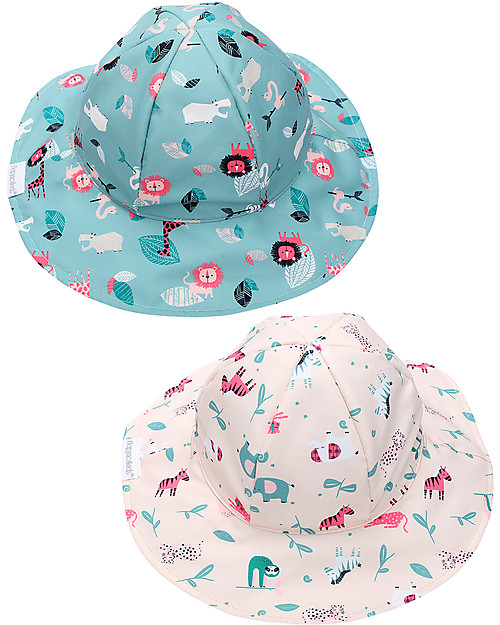 FlapJackKids Baby Reversible Summer Hat Anti-UV UPF 50+ Pink Zoo Sunhats