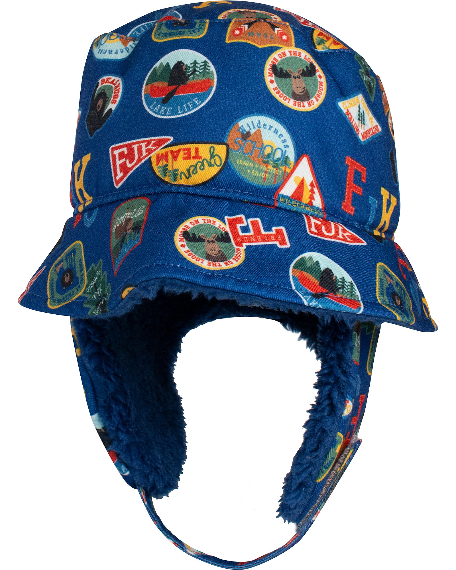 FlapJackKids Bucket Winter Hat - Patches - Soft Sherpa Lining unisex  (bambini)