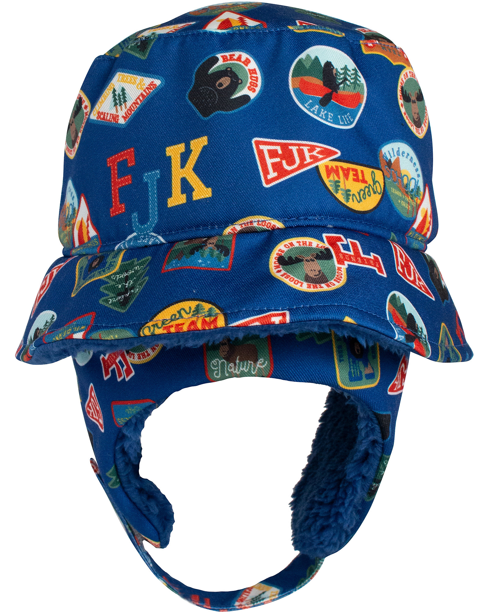 FlapJackKids Bucket Winter Hat - Patches - Soft Sherpa Lining unisex  (bambini)