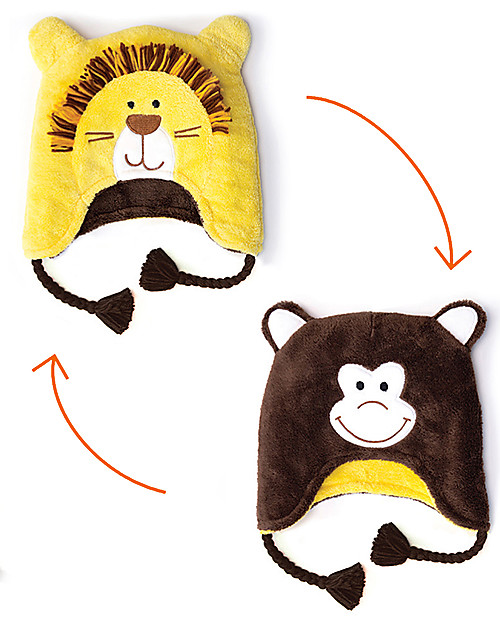 FlapJackKids Reversable Fleece Winter Hat - Lion/Monkey - SPF 50+ Winter Hats