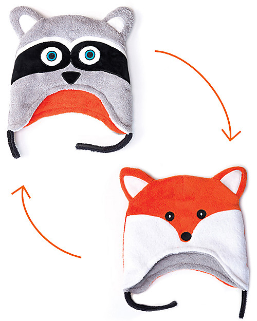 FlapJackKids Reversable Fleece Winter Hat - Raccoon/Fox - SPF 50+ Winter Hats