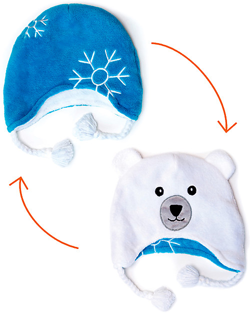 FlapJackKids Reversable Fleece Winter Hat - Snowflake/Polar Bear - SPF 50+ Winter Hats