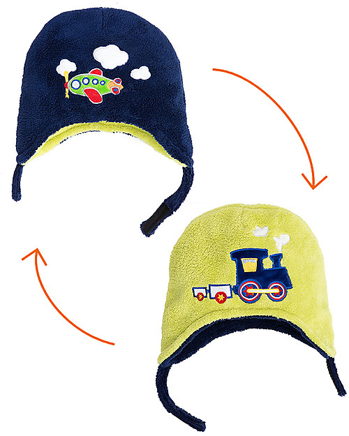 FlapJackKids Reversable Fleece Winter Hat - Train/Plane - SPF 50+ Winter Hats