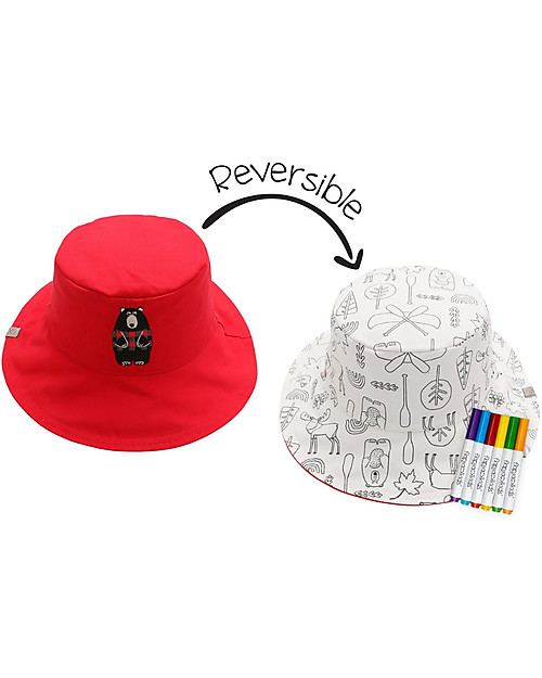 FlapJackKids Reversible Colouring Sun Hat - 100% Cotton - Bear Sunhats
