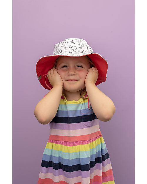 FlapJackKids Reversible Colouring Sun Hat - 100% Cotton - Bear Sunhats