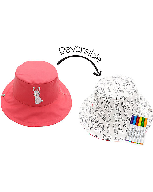 FlapJackKids Reversible Colouring Sun Hat - 100% Cotton - Bunny Sunhats