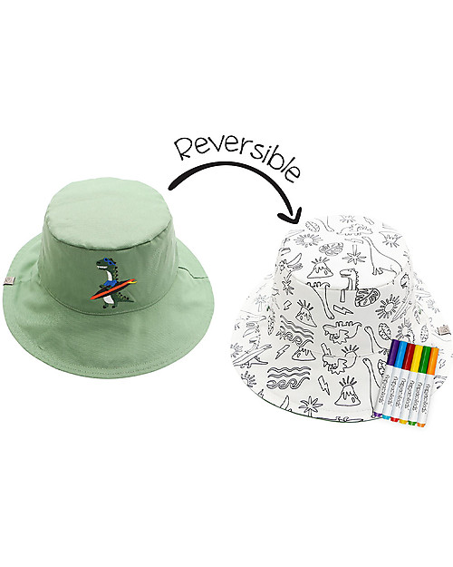 FlapJackKids Reversible Colouring Sun Hat - 100% Cotton - Dino Sunhats