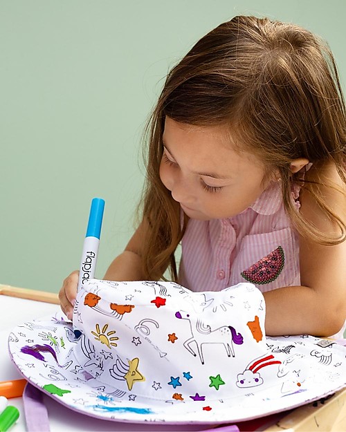 FlapJackKids Reversible Colouring Sun Hat - 100% Cotton - Unicorn Sunhats