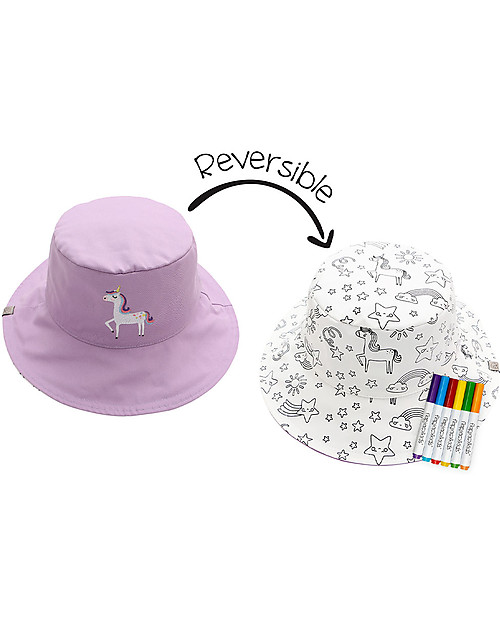 FlapJackKids Reversible Colouring Sun Hat - 100% Cotton - Unicorn Sunhats