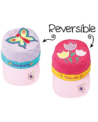FlapJackKids Reversible Kids Cap SPF 50, Butterfly+Tulip - 100% cotton Sunhats
