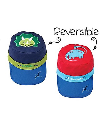 FlapJackKids Reversible Kids Cap SPF 50, Dinosaurs - 100% cotton Sunhats