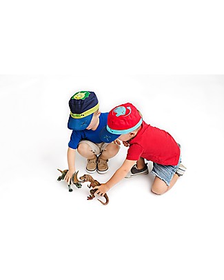 FlapJackKids Reversible Kids Cap SPF 50, Dinosaurs - 100% cotton Sunhats