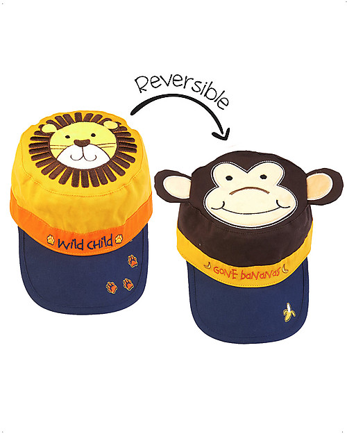 FlapJackKids Reversible Kids Cap SPF 50 - Lion+Monkey - 100% Cotton Sunhats