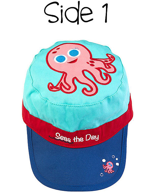 FlapJackKids Reversible Kids Cap SPF 50 - Octopus+Sea Turte - 100% Cotton Sunhats