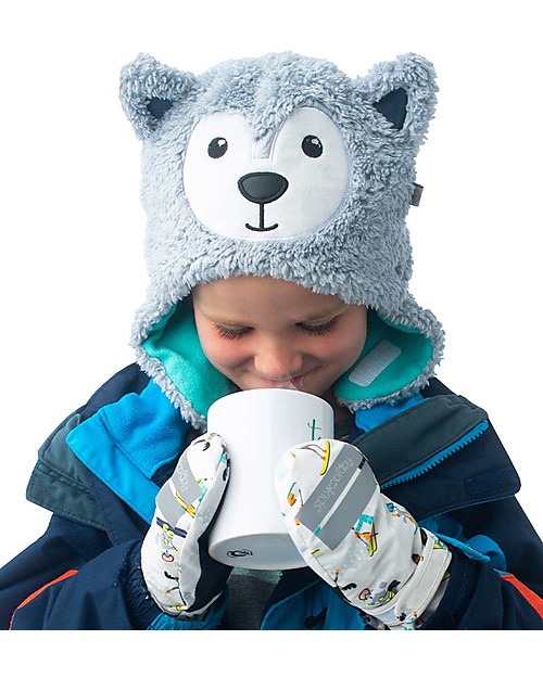FlapJackKids Reversible Sherpa Hat - Wolf + Ski Goggles - Ultra Soft Winter Hats