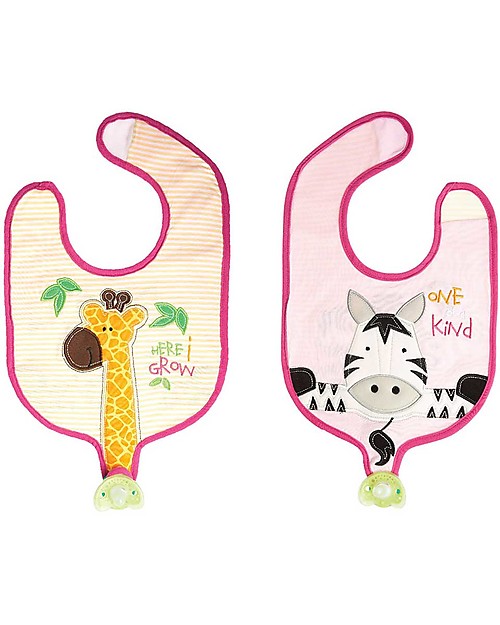 FlapJackKids Reversible Soother Bib, Zebra/Giraffe - 100% Cotton Snap Bibs