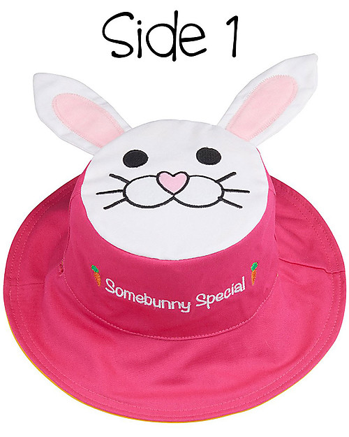 FlapJackKids Reversible Summer Hat Anti-UV UPF 50+, Bunny+Daisy - 100% cotton Sunhats