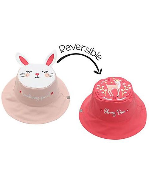 FlapJackKids Reversible Summer Hat Anti-UV UPF 50+ - Bunny+Deer - 100% Cotton Sunhats