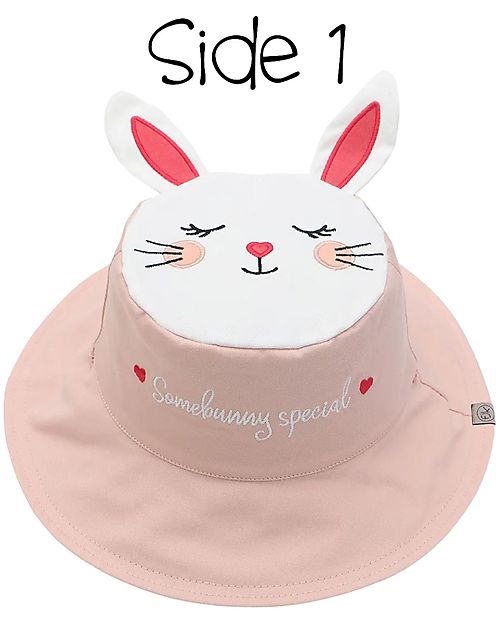 FlapJackKids Reversible Summer Hat Anti-UV UPF 50+ - Bunny+Deer - 100% Cotton Sunhats