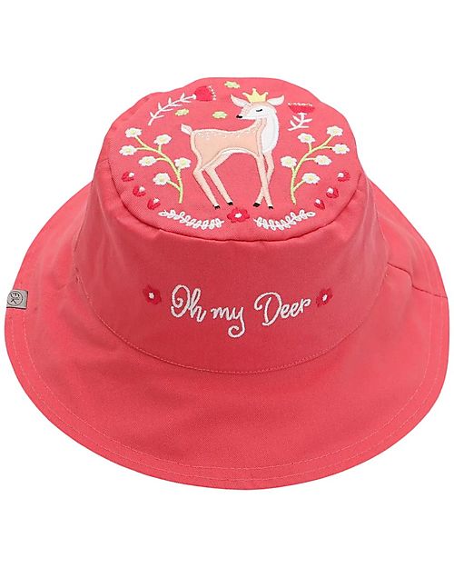 FlapJackKids Reversible Summer Hat Anti-UV UPF 50+ - Bunny+Deer - 100% Cotton Sunhats