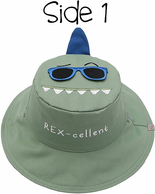 FlapJackKids Reversible Summer Hat Anti-UV UPF 50+ - Dino+Surfer Dino - 100% Cotton Sunhats