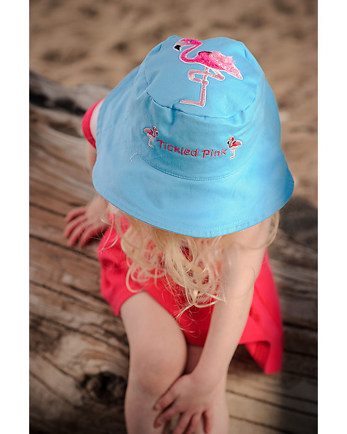 FlapJackKids Reversible Summer Hat Anti-UV UPF 50+, Dolphin+Flamingo - 100% cotton Sunhats