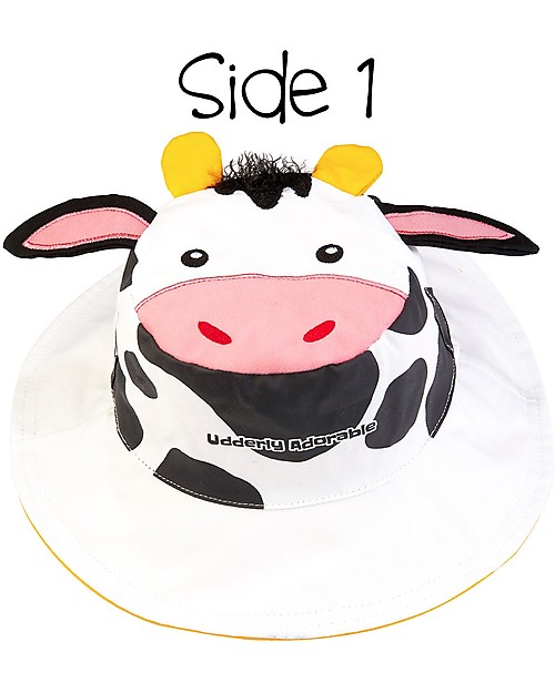 FlapJackKids Reversible Summer Hat Anti-UV UPF 50+ Duck+Cow - 100% cotton Sunhats