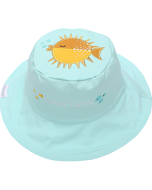 FlapJackKids Reversible Summer Hat Anti-UV UPF 50+ Fish+JellyFish - 100% cotton Sunhats