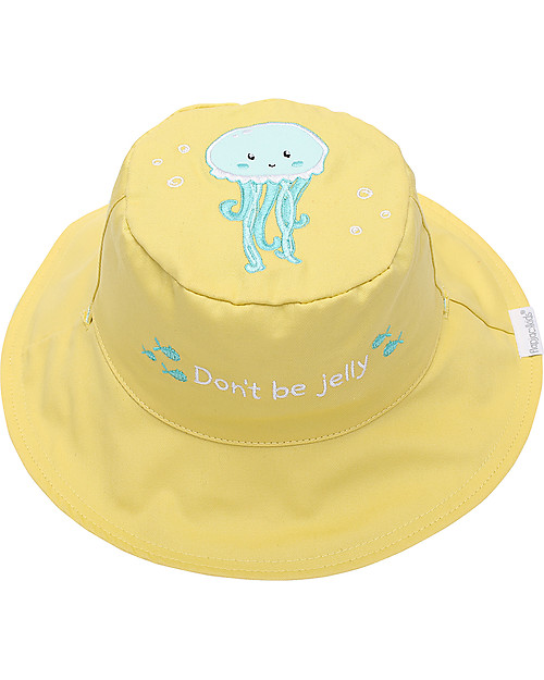 FlapJackKids Reversible Summer Hat Anti-UV UPF 50+ Fish+JellyFish - 100% cotton Sunhats
