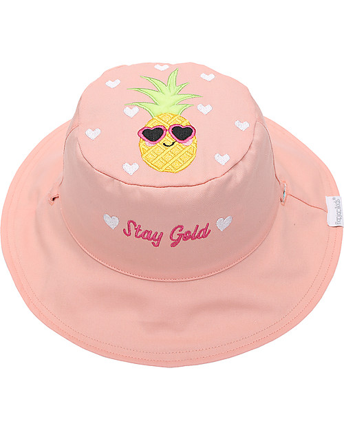 FlapJackKids Reversible Summer Hat Anti-UV UPF 50+ Flamingo+Pineapple - 100% cotton Sunhats