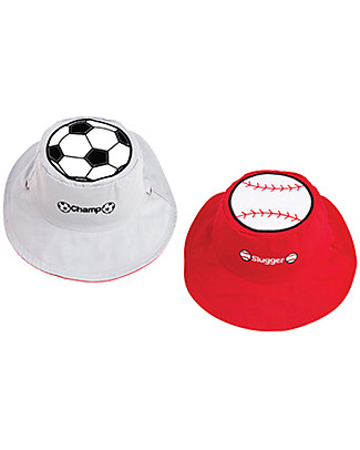 FlapJackKids Reversible Summer Hat Anti-UV UPF 50+, Football+Baseball - 100% cotton Sunhats