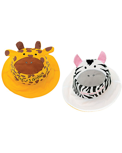 FlapJackKids Reversible Summer Hat Anti-UV UPF 50+, Giraffe+Zebra - 100% cotton Sunhats
