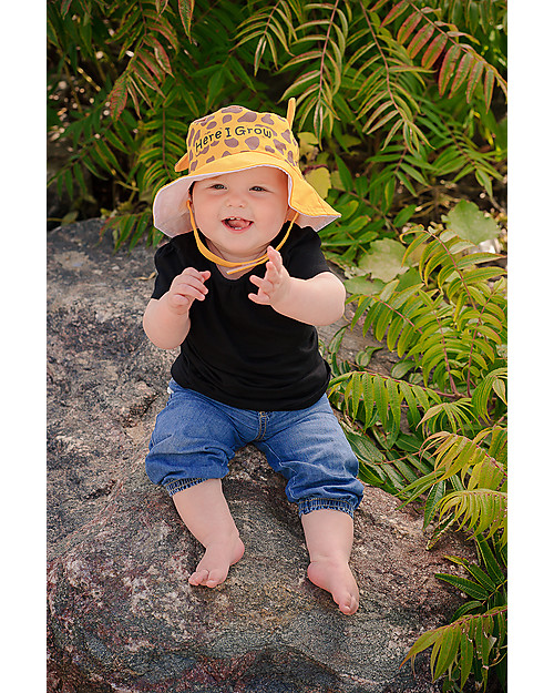 FlapJackKids Reversible Summer Hat Anti-UV UPF 50+, Giraffe+Zebra - 100% cotton Sunhats