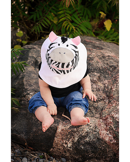 FlapJackKids Reversible Summer Hat Anti-UV UPF 50+, Giraffe+Zebra - 100% cotton Sunhats