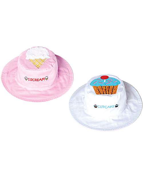 FlapJackKids Reversible Summer Hat Anti-UV UPF 50+, Ice-Cream+Cupcake - 100% cotton Sunhats