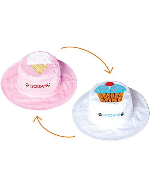 FlapJackKids Reversible Summer Hat Anti-UV UPF 50+, Ice-Cream+Cupcake - 100% cotton Sunhats