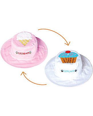 FlapJackKids Reversible Summer Hat Anti-UV UPF 50+, Ice-Cream+Cupcake - 100% cotton Sunhats