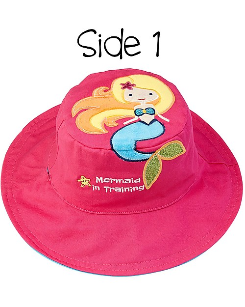 FlapJackKids Reversible Summer Hat Anti-UV UPF 50+ Mermaid+Seahorse - 100% cotton Sunhats