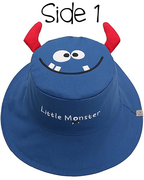 FlapJackKids Reversible Summer Hat Anti-UV UPF 50+ - Monster+Car - 100% Cotton Sunhats
